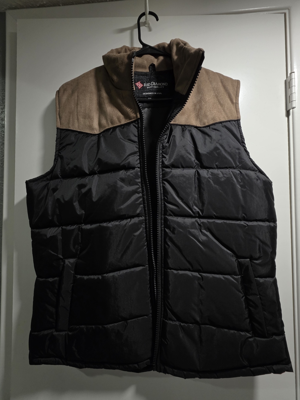 Diamond Supply Co. Black Puffer Vest with Brown Shoulder Yoke